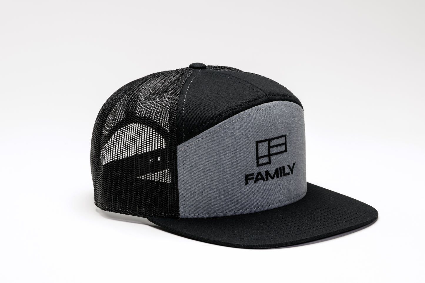 Family Seven-Panel Trucker Cap - Heather Grey/Black