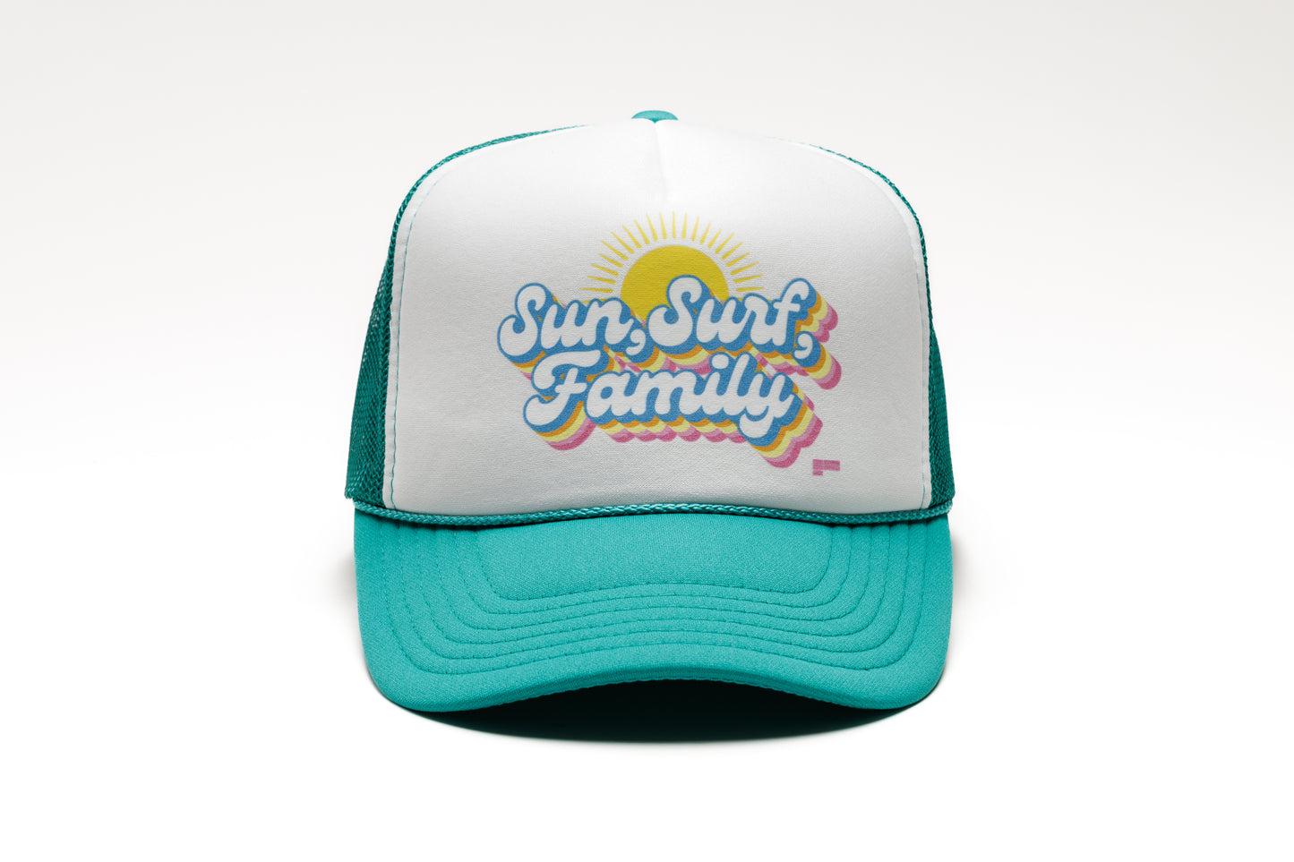 Sun, Surf, Family Trucker - Teal